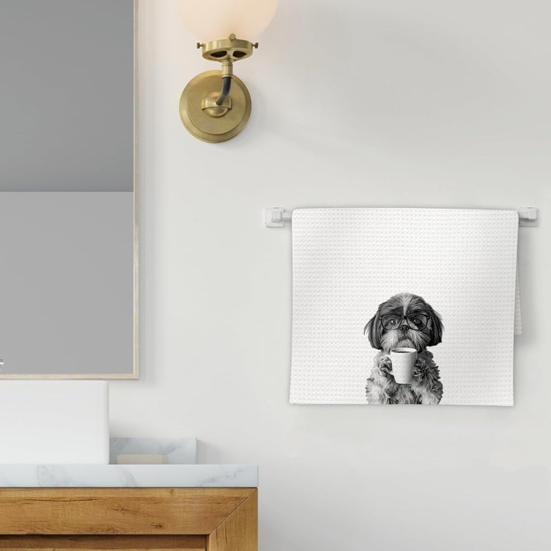 FIicy Shih Tzu Gifts Coffee Kitchen Towels, Gifts for Dog Coffee Lovers Decorative Hand Dish Tea Towel for Kitchen Home Bar, Funny Shih Tzu Dog Owners CoffeeBar Decor(16x24In) - Image 2